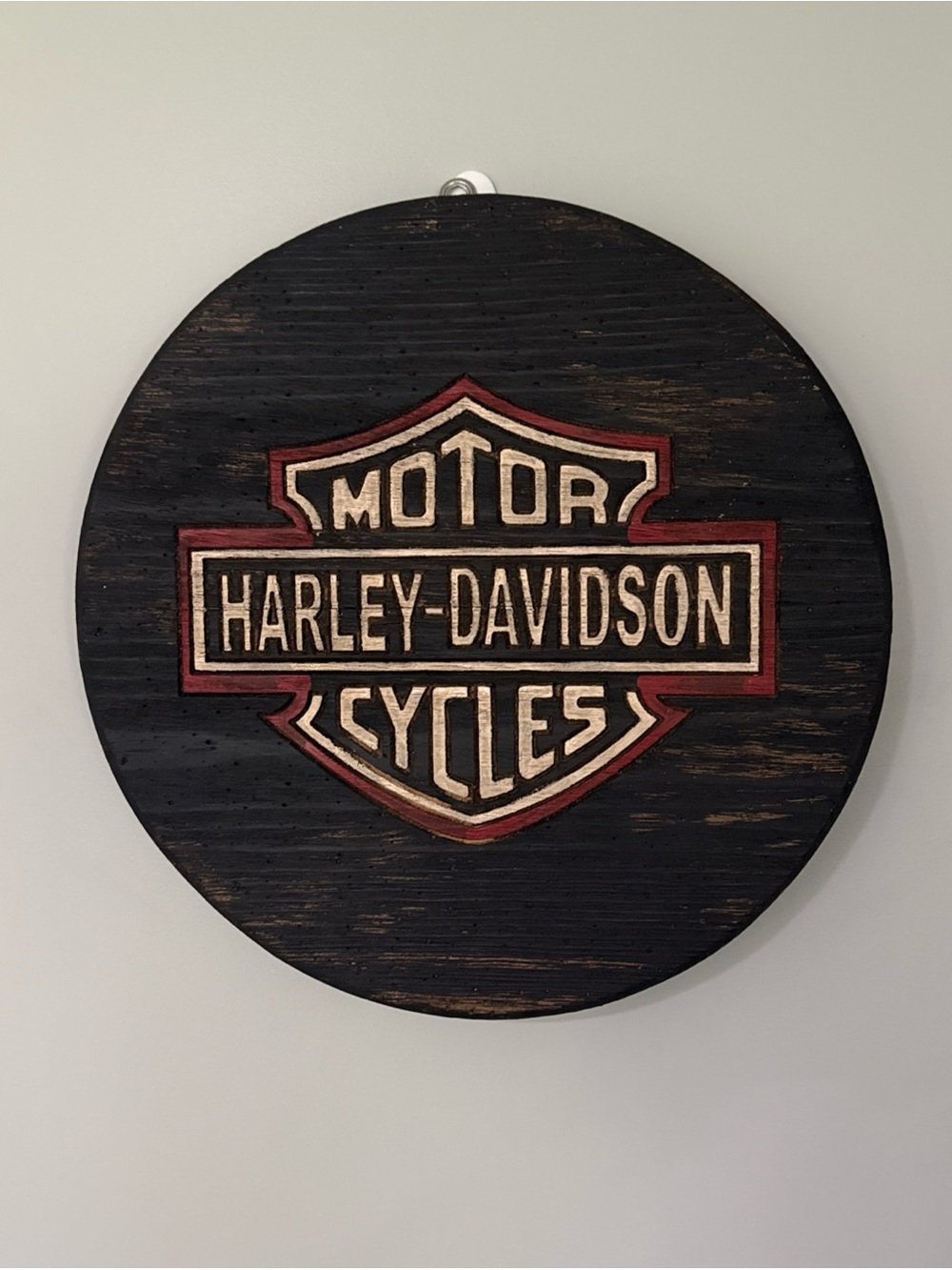 Harley-Davidson Solid Wood Hand Made and Painted Hanging Wall Pendant